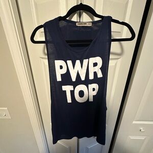 Blue Muscle Tee with Bold White Text